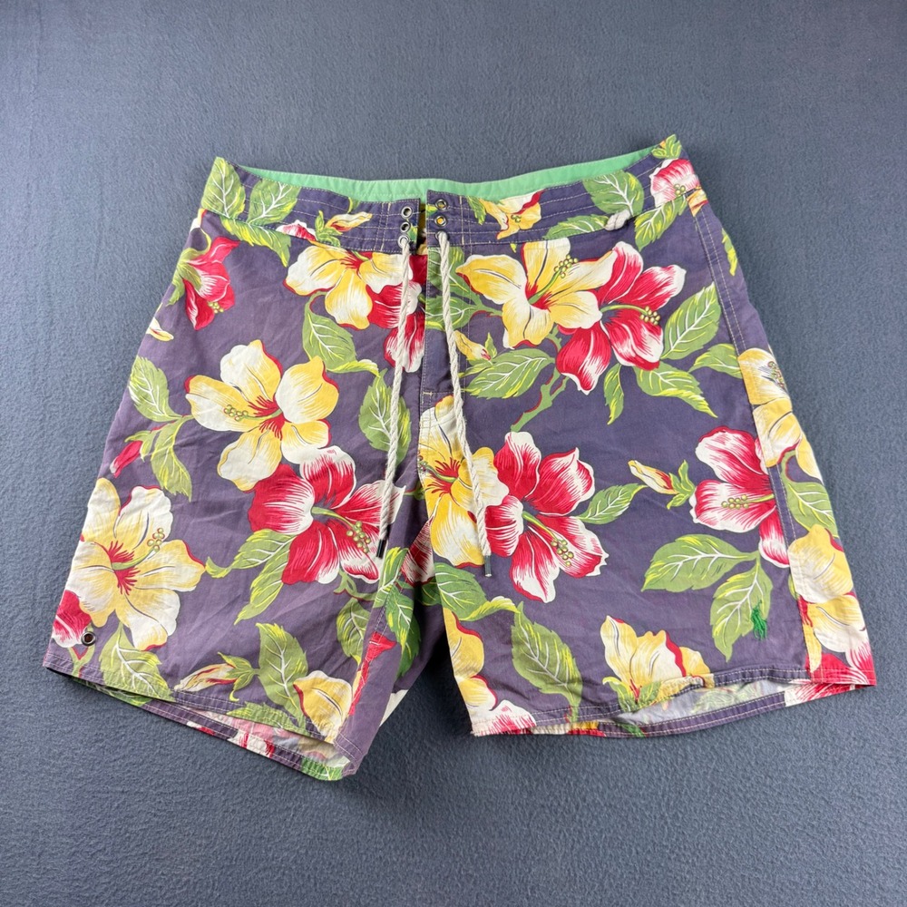 Vintage Polo Ralph Lauren Swim Trunks Men's 32 Purple Hibiscus Hawaiian Lined